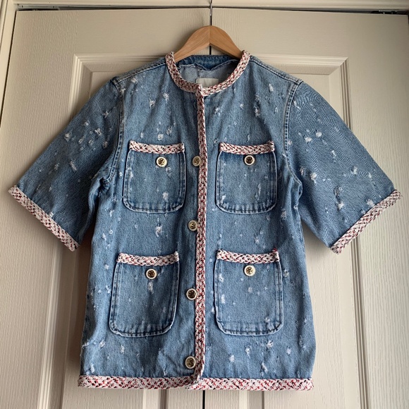 Sandro Distressed Short-Sleeve Denim Jacket - Picture 4 of 15